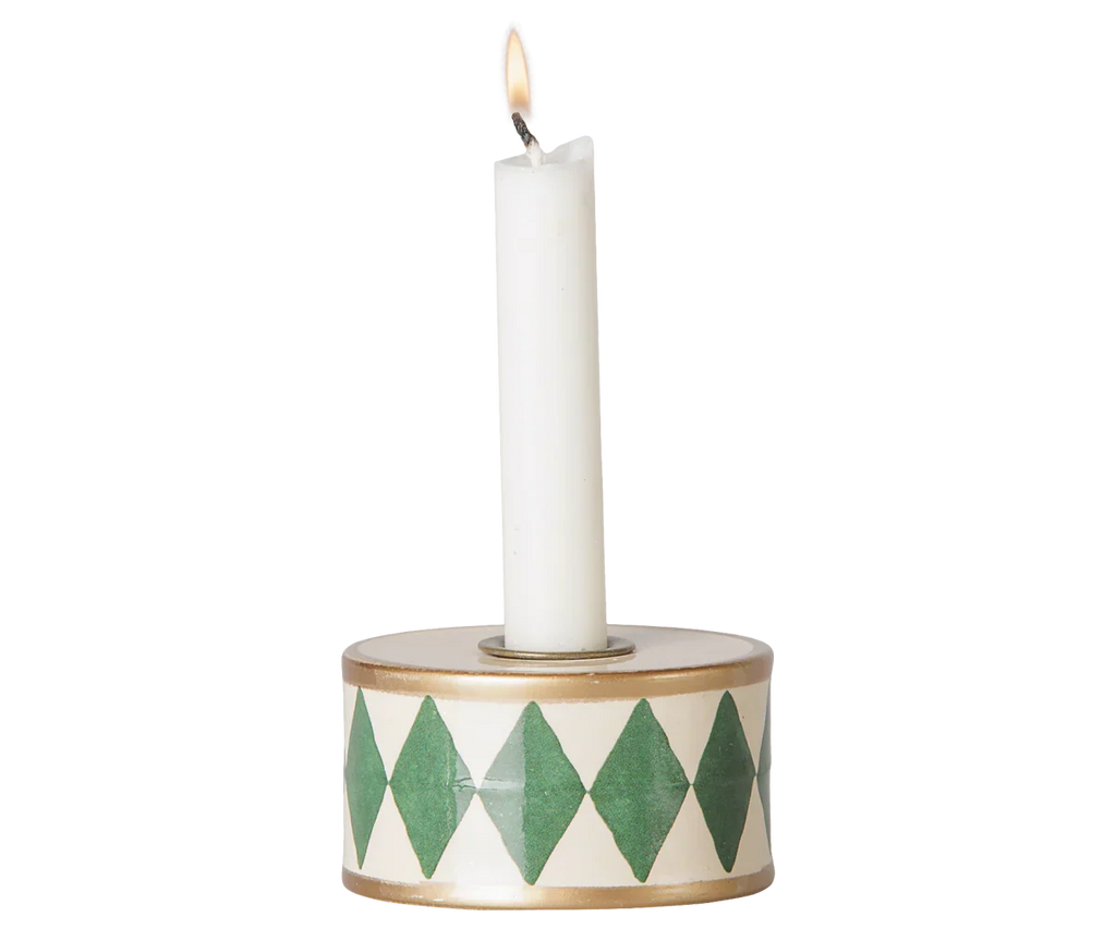 PRE-ORDER: Maileg Christmas Candle Holder, Drum - Green/Off White (Estimated Arrival Mid October)