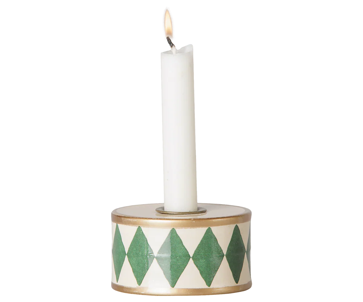 PRE-ORDER: Maileg Christmas Candle Holder, Drum - Green/Off White (Estimated Arrival Mid October)