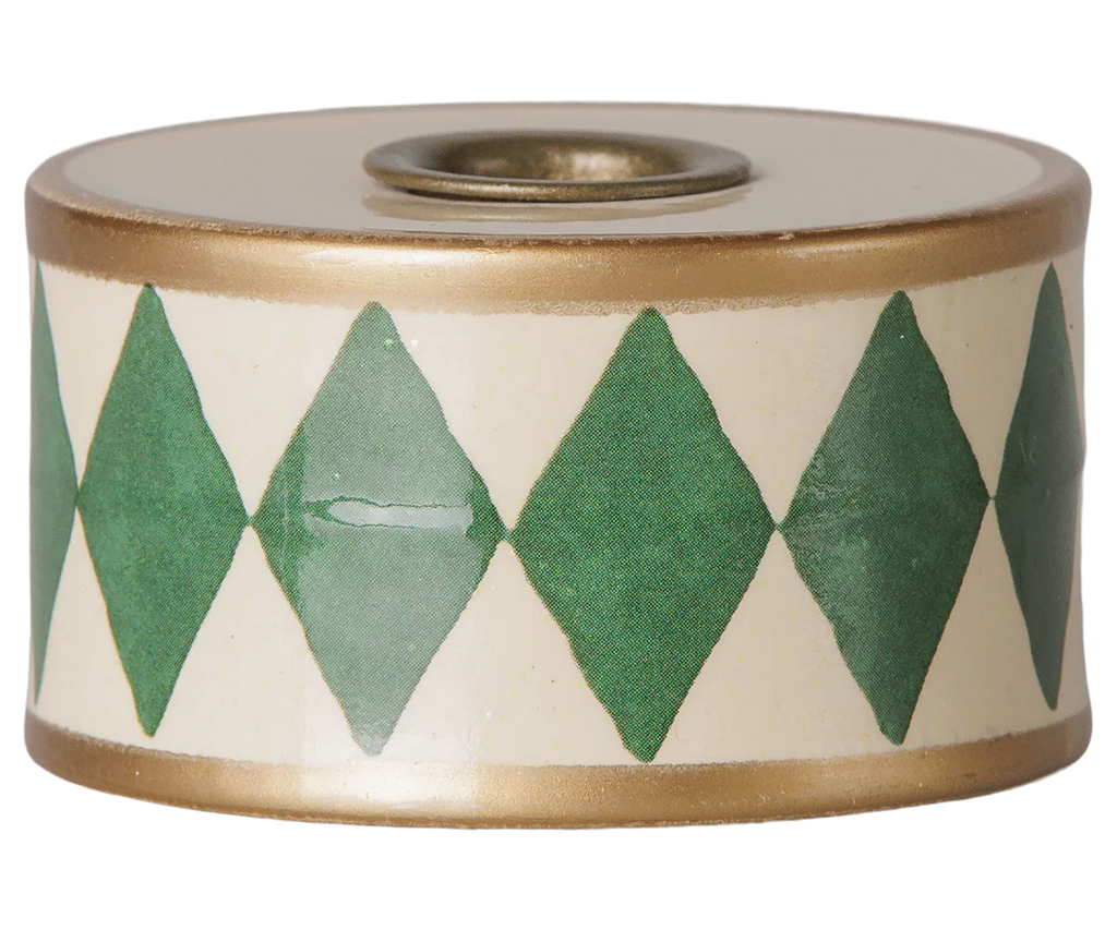 PRE-ORDER: Maileg Christmas Candle Holder, Drum - Green/Off White (Estimated Arrival Mid October)