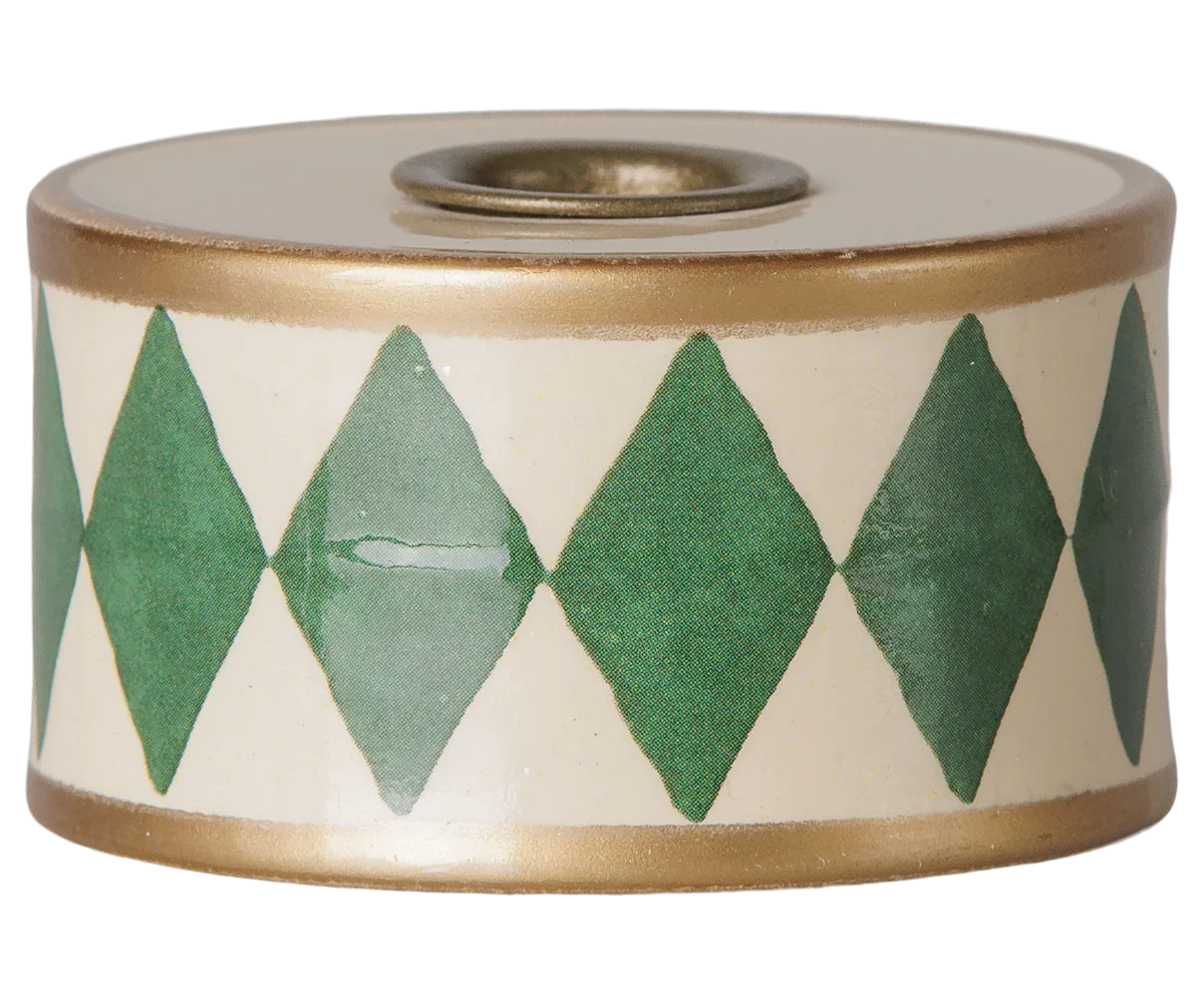 PRE-ORDER: Maileg Christmas Candle Holder, Drum - Green/Off White (Estimated Arrival Mid October)
