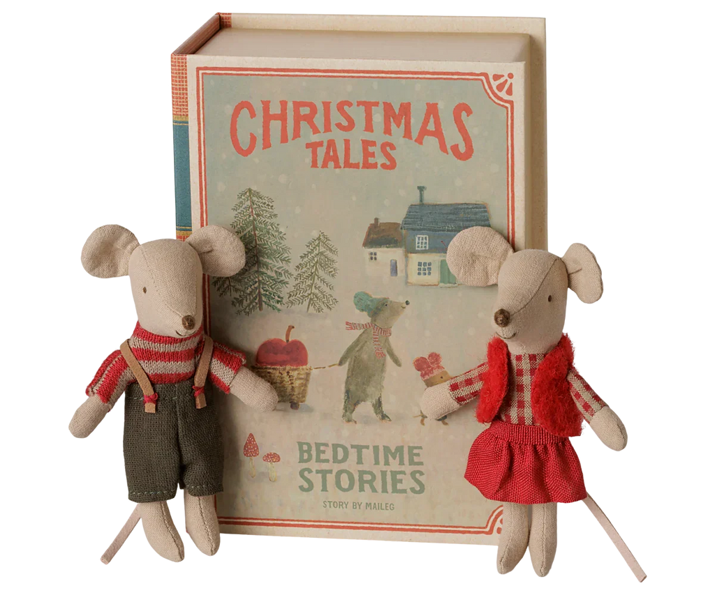 PRE-ORDER: Maileg Christmas Twin Mice, Little Sister and Brother in Book (Estimated Arrival Early September)