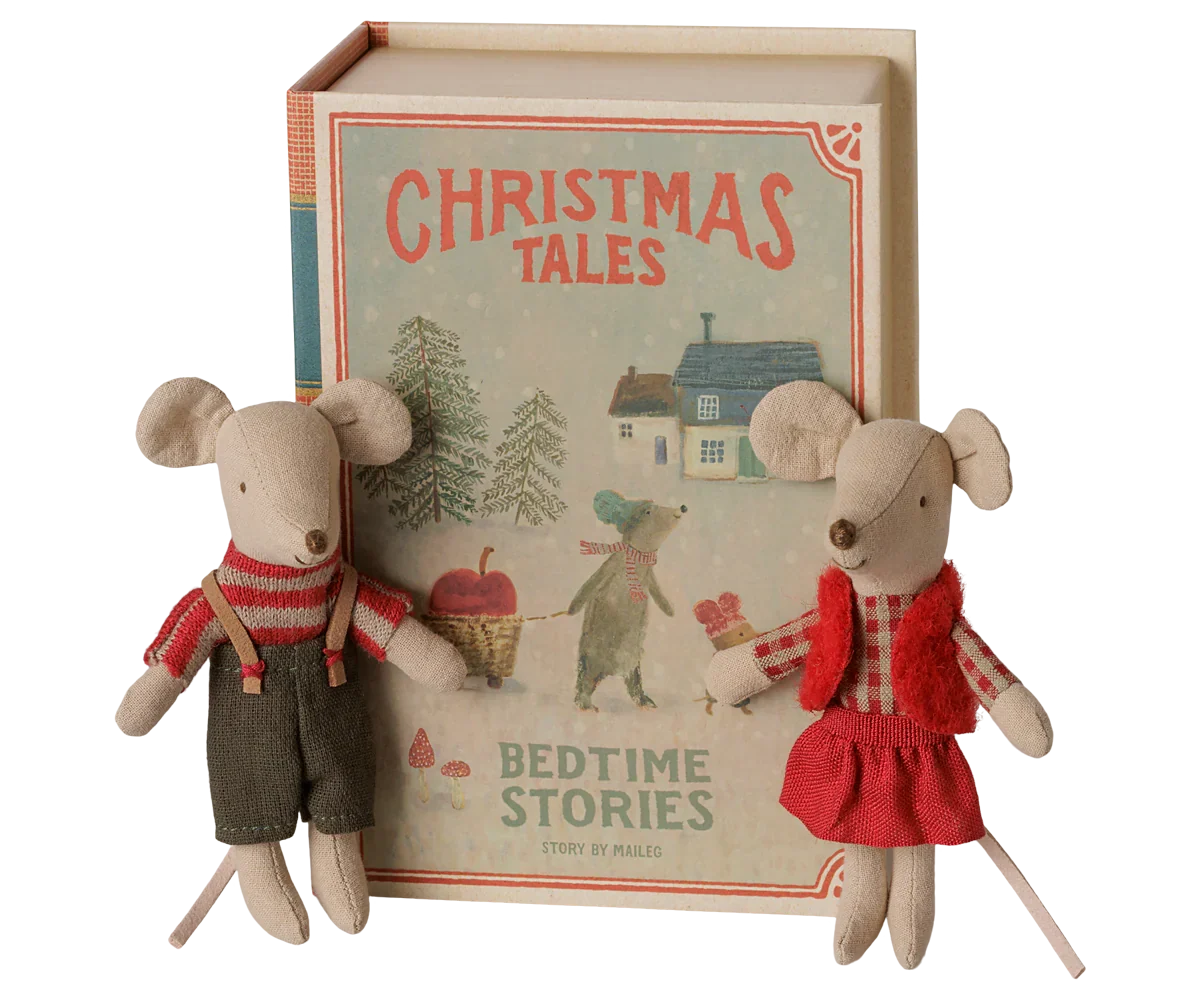 PRE-ORDER: Maileg Christmas Twin Mice, Little Sister and Brother in Book (Estimated Arrival Early September)