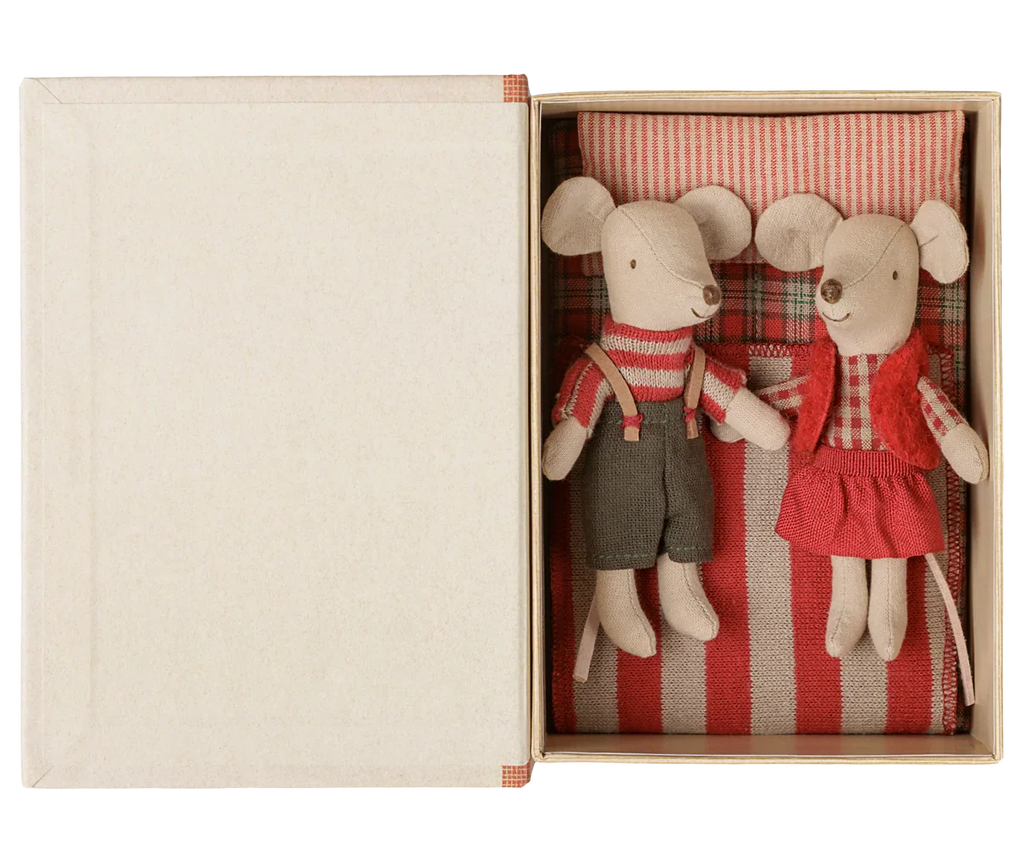 PRE-ORDER: Maileg Christmas Twin Mice, Little Sister and Brother in Book (Estimated Arrival Early September)