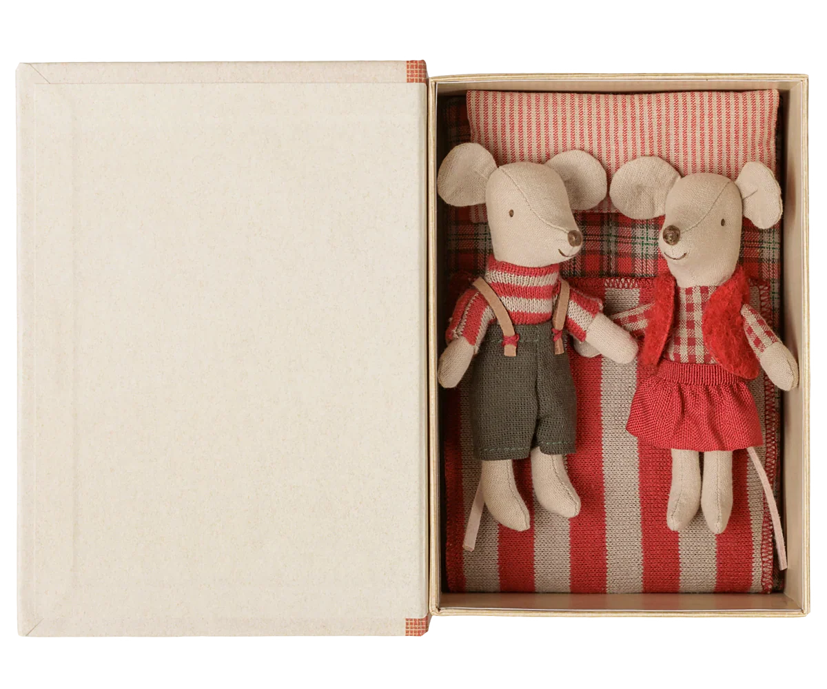 PRE-ORDER: Maileg Christmas Twin Mice, Little Sister and Brother in Book (Estimated Arrival Early September)