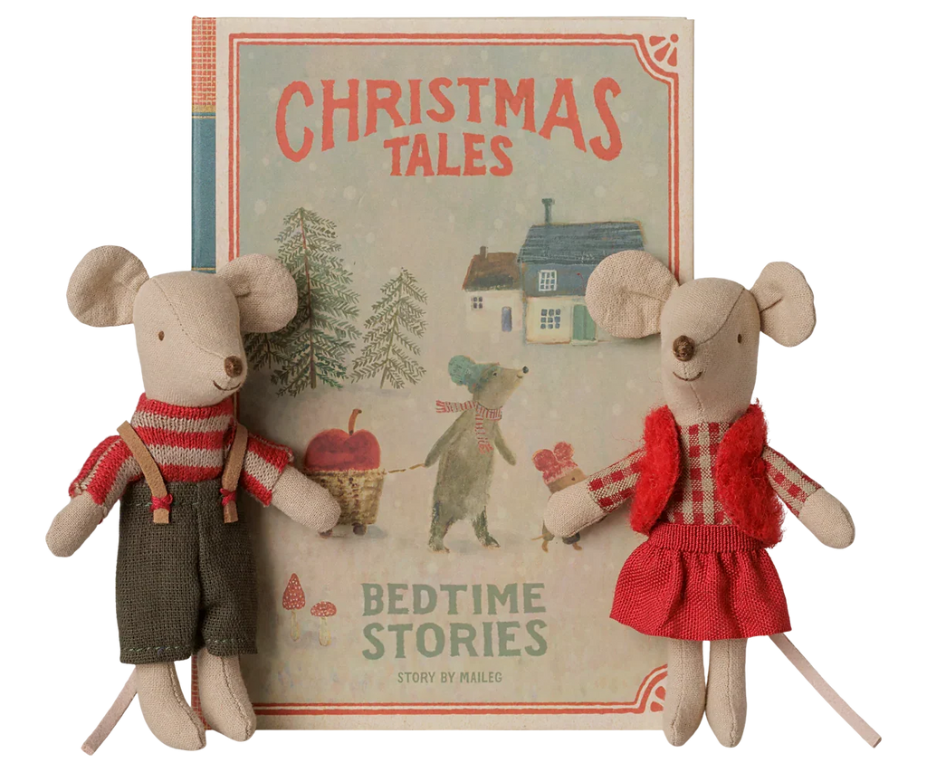 PRE-ORDER: Maileg Christmas Twin Mice, Little Sister and Brother in Book (Estimated Arrival Early September)