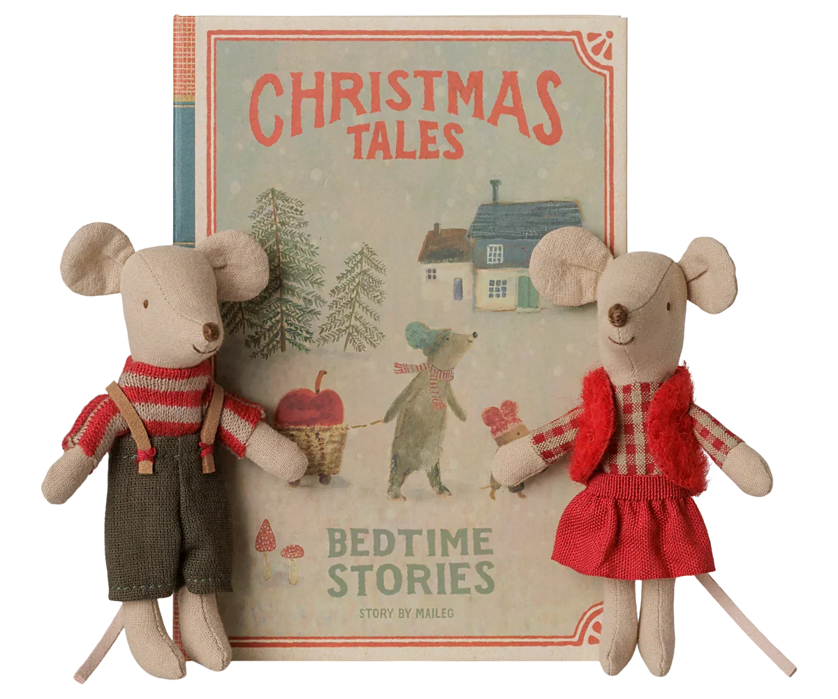 PRE-ORDER: Maileg Christmas Twin Mice, Little Sister and Brother in Book (Estimated Arrival Early September)