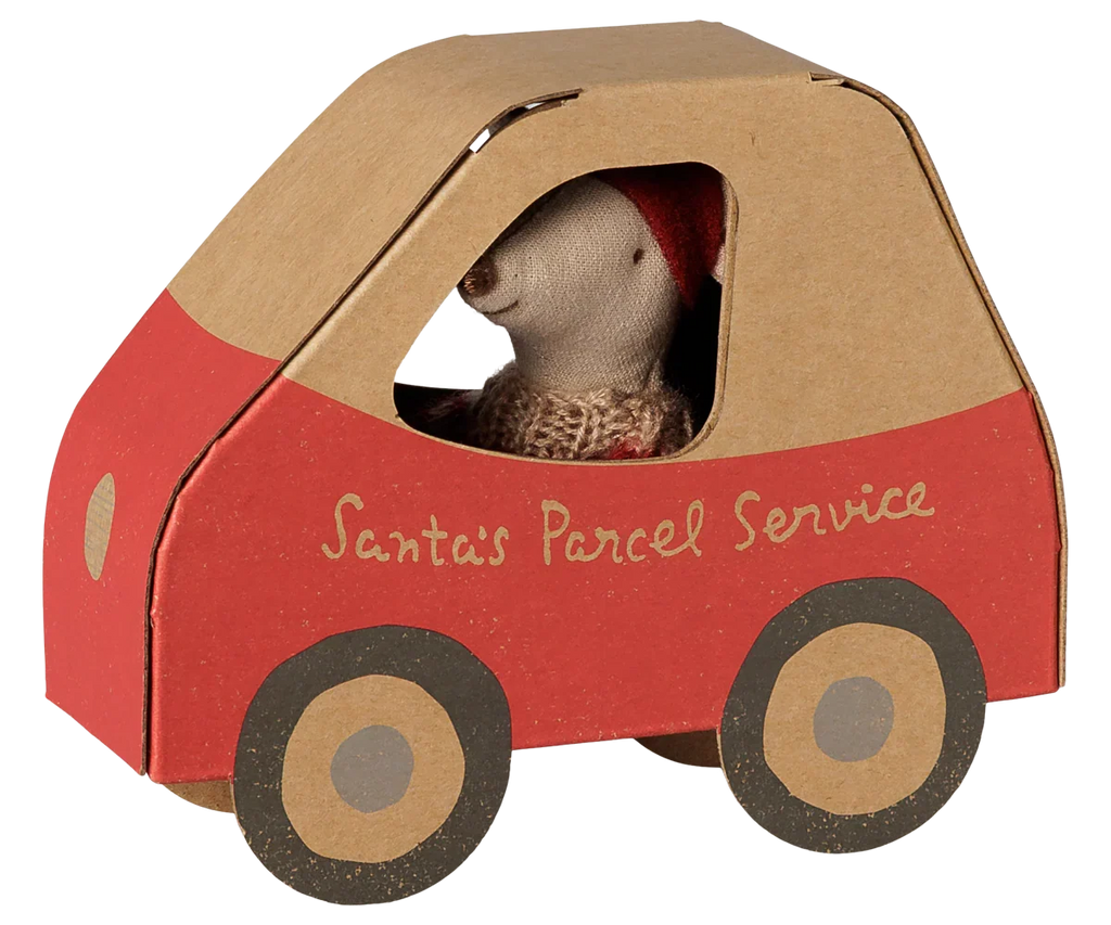PRE-ORDER: Maileg Christmas Mouse, Little Sister in Car Box (Estimated Arrival Early November)