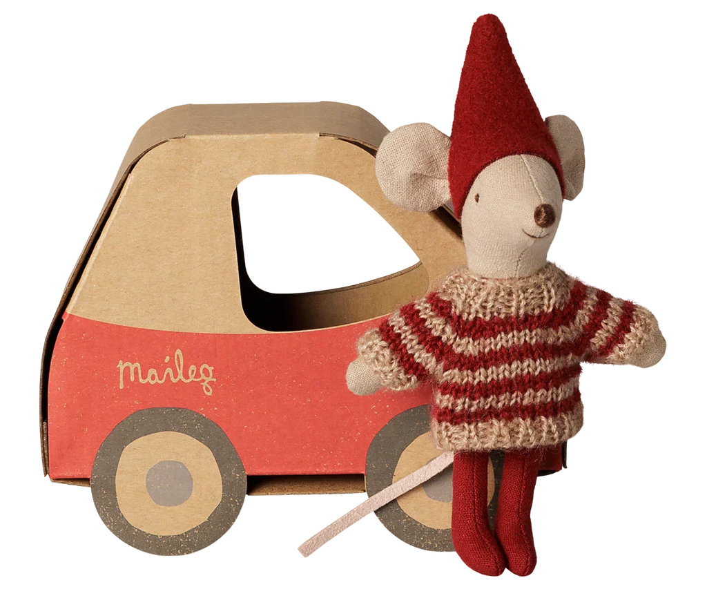 PRE-ORDER: Maileg Christmas Mouse, Little Sister in Car Box (Estimated Arrival Early November)
