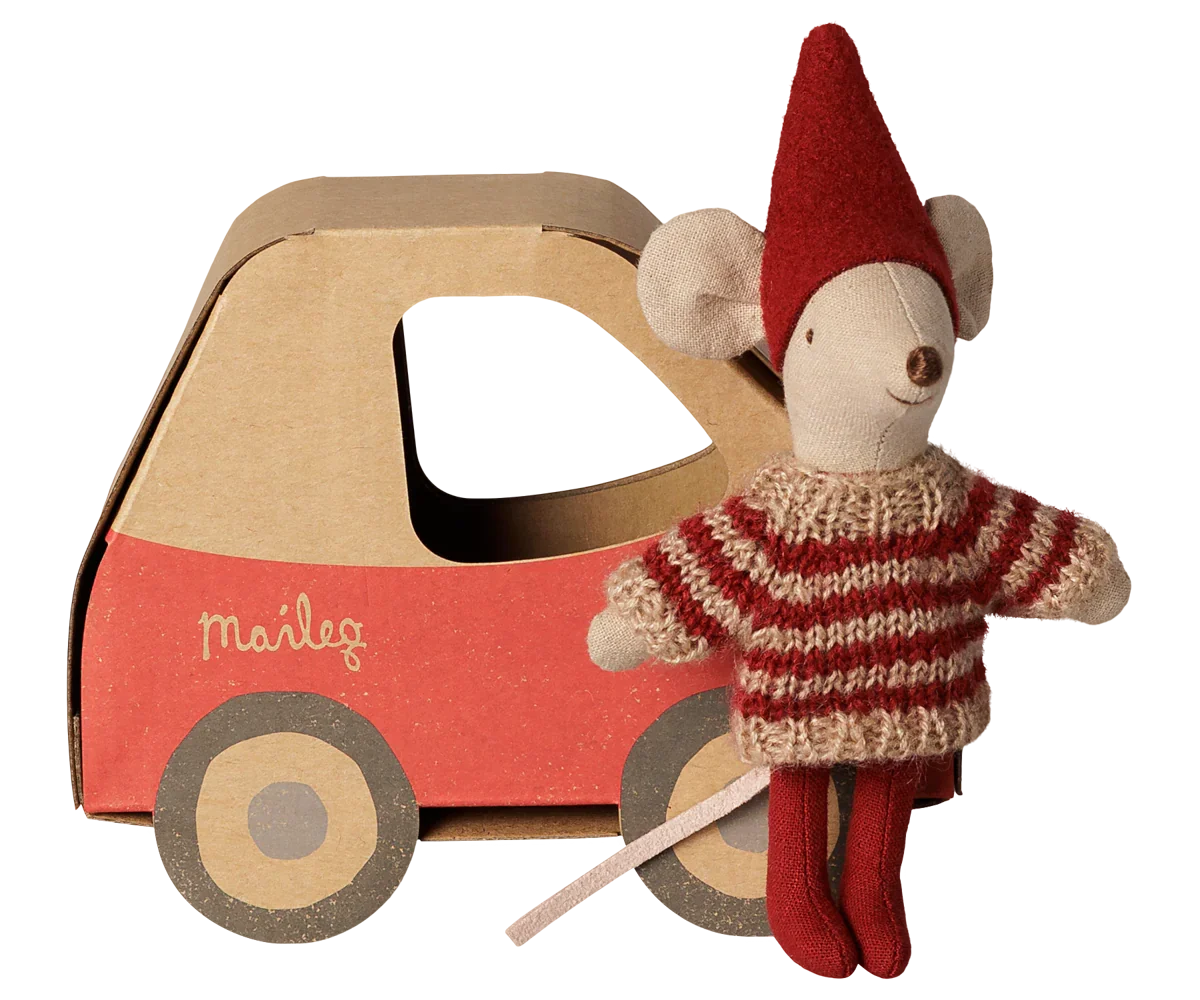 PRE-ORDER: Maileg Christmas Mouse, Little Sister in Car Box (Estimated Arrival Early November)