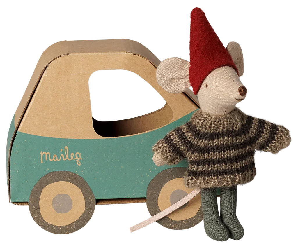 PRE-ORDER: Maileg Christmas Mouse, Little Brother in Car Box (Estimated Arrival Early November)