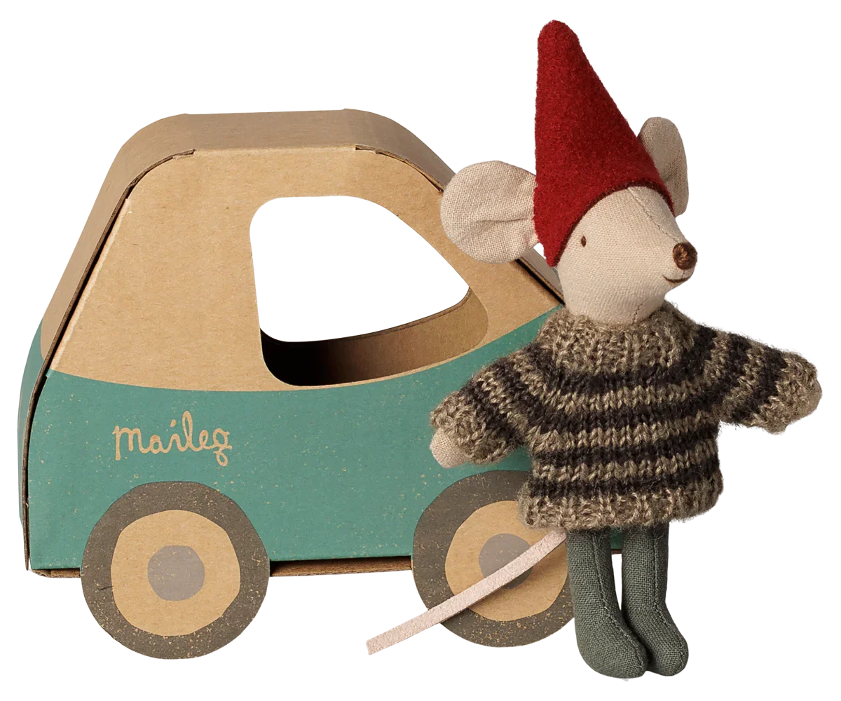PRE-ORDER: Maileg Christmas Mouse, Little Brother in Car Box (Estimated Arrival Early November)