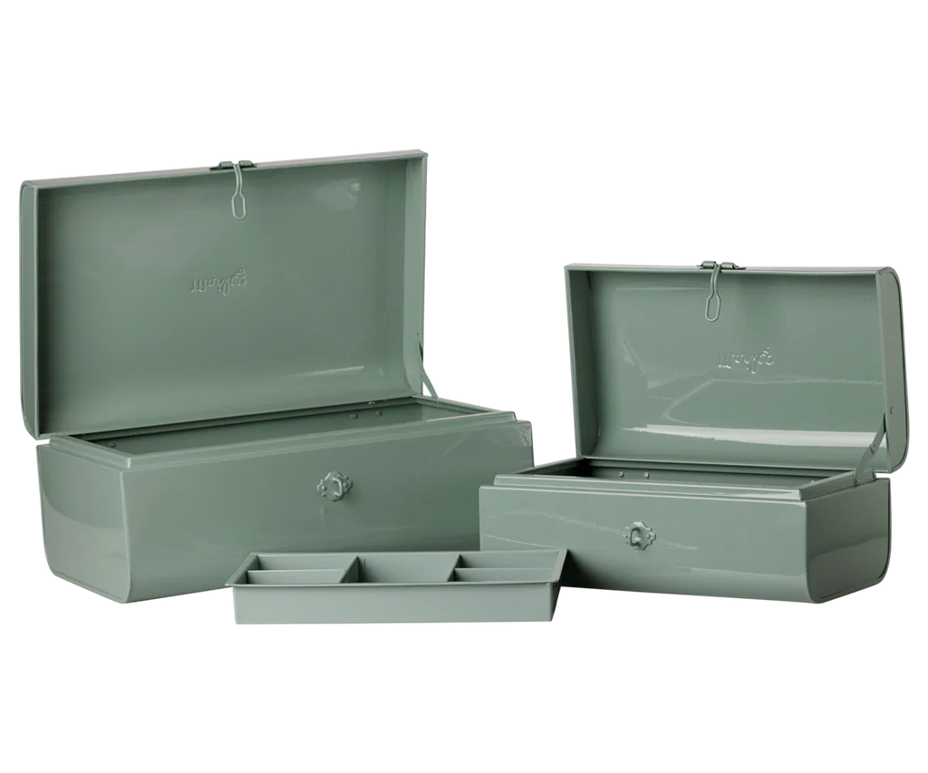 PRE-ORDER: Maileg Storage Suitcase Set - Dark Mint with Tray (Estimated Arrival Early November)