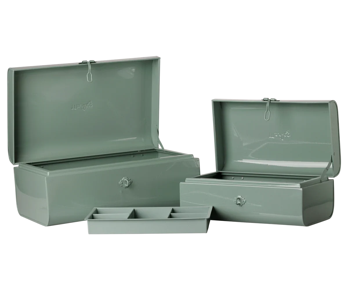 PRE-ORDER: Maileg Storage Suitcase Set - Dark Mint with Tray (Estimated Arrival Early November)