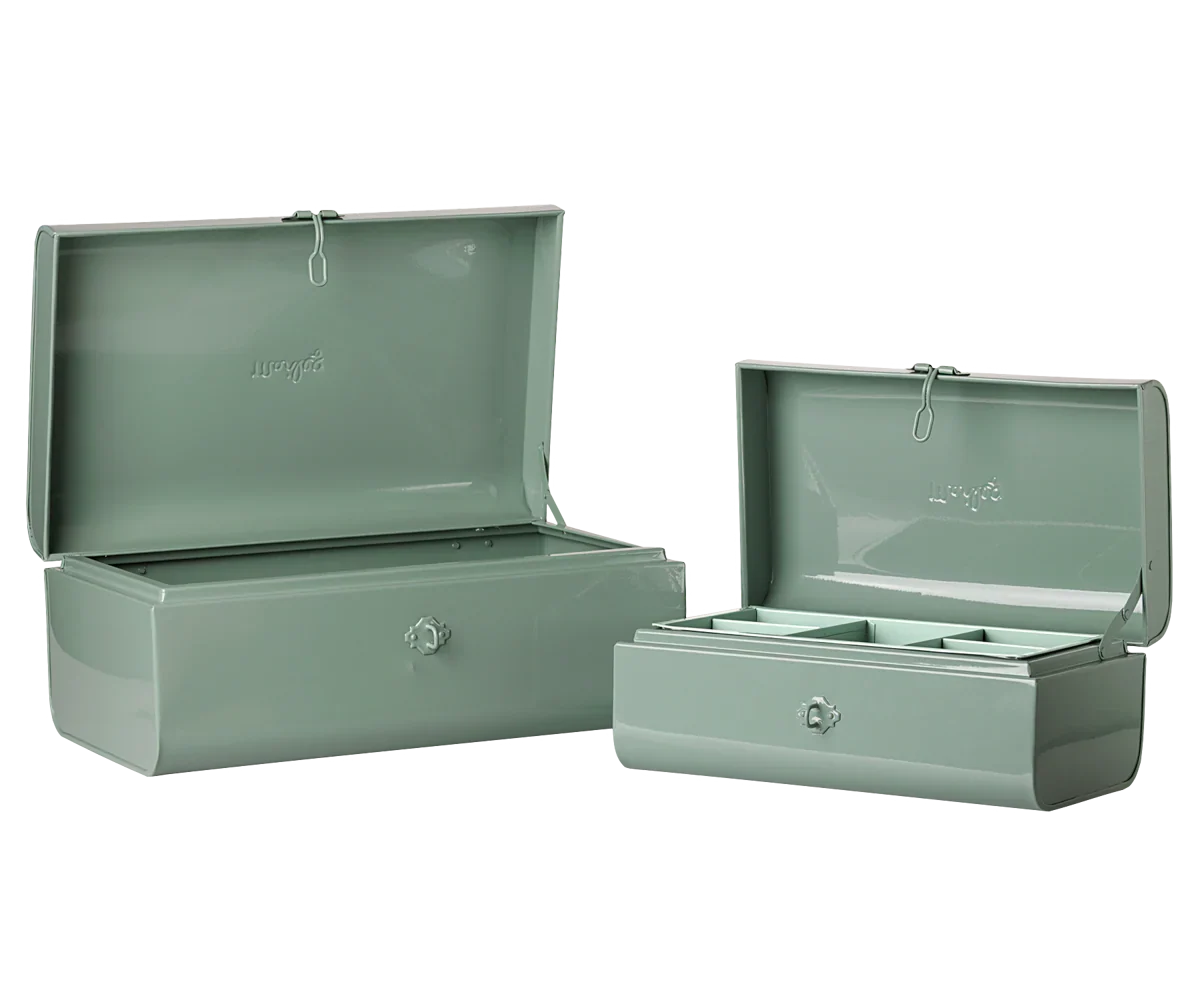 PRE-ORDER: Maileg Storage Suitcase Set - Dark Mint with Tray (Estimated Arrival Early November)