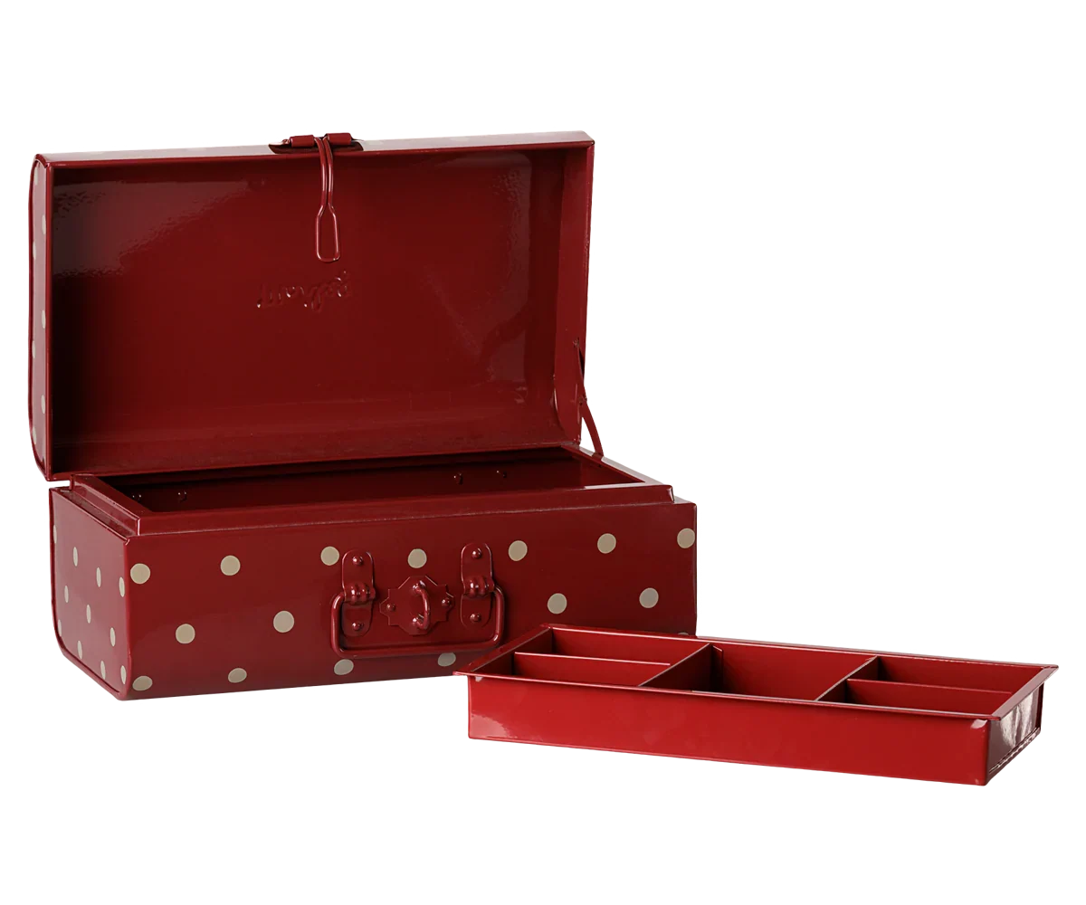 PRE-ORDER: Maileg Storage Suitcase, Small - Dark Red with Tray (Estimated Arrival Early November)