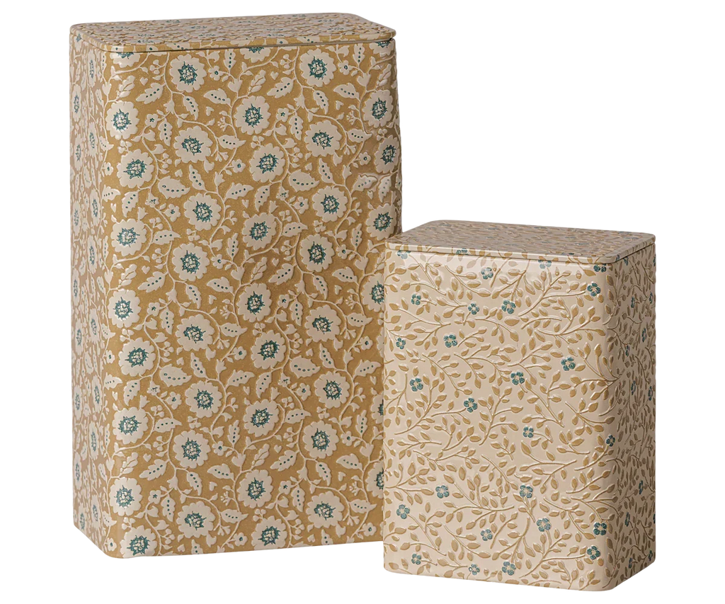 PRE-ORDER: Maileg Metal Box Set - Flowers - Ocher/Blue (Estimated Arrival Early October)