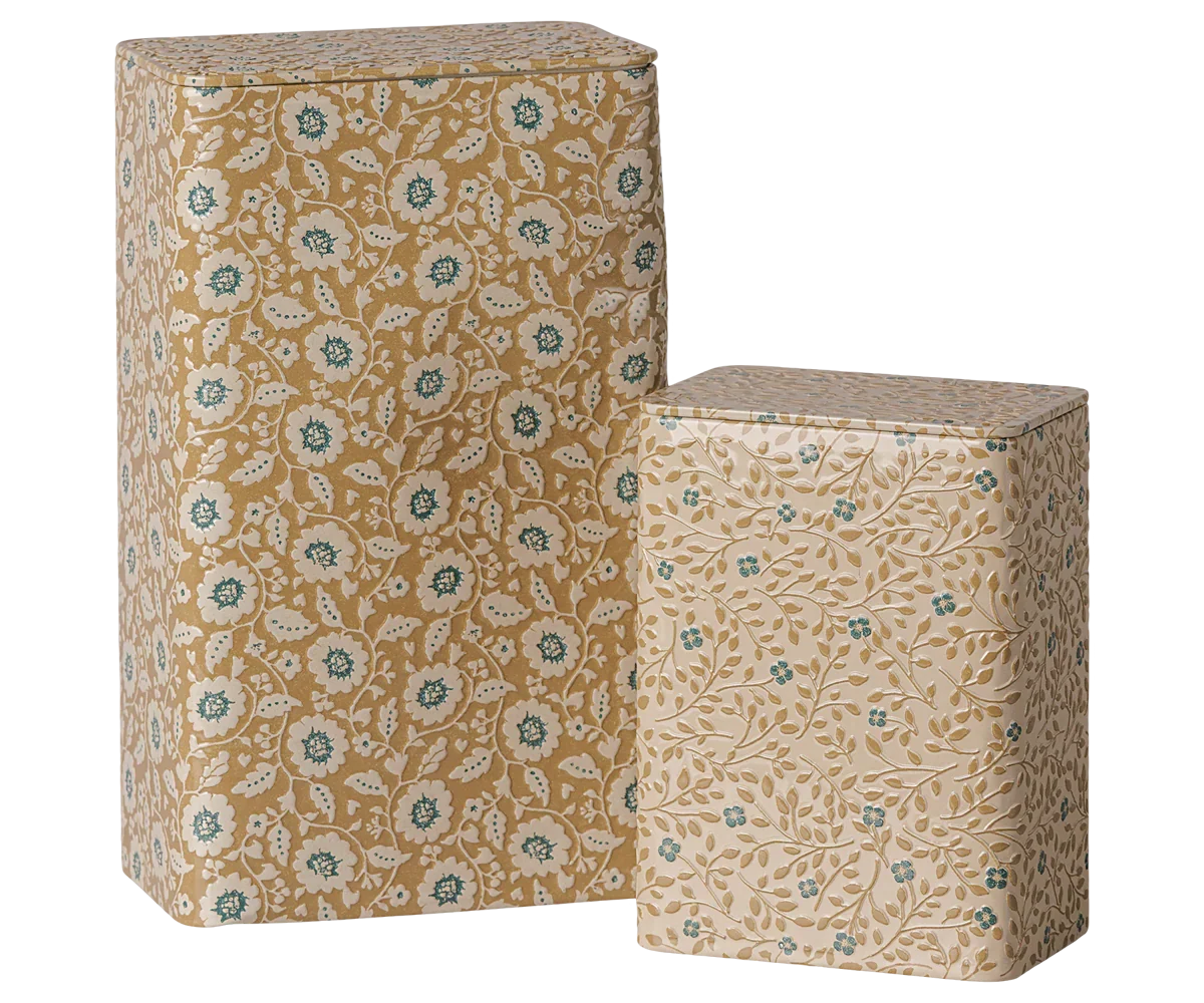 PRE-ORDER: Maileg Metal Box Set - Flowers - Ocher/Blue (Estimated Arrival Early October)