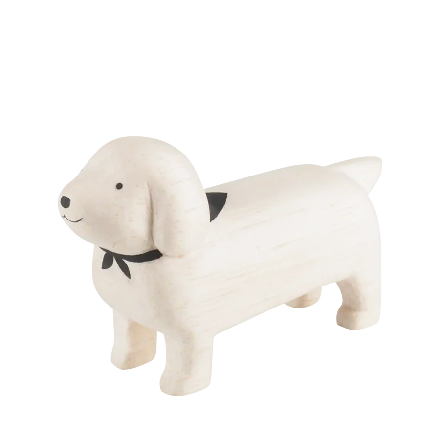 Handmade Tiny Wooden Animals - White Dachshund Dog