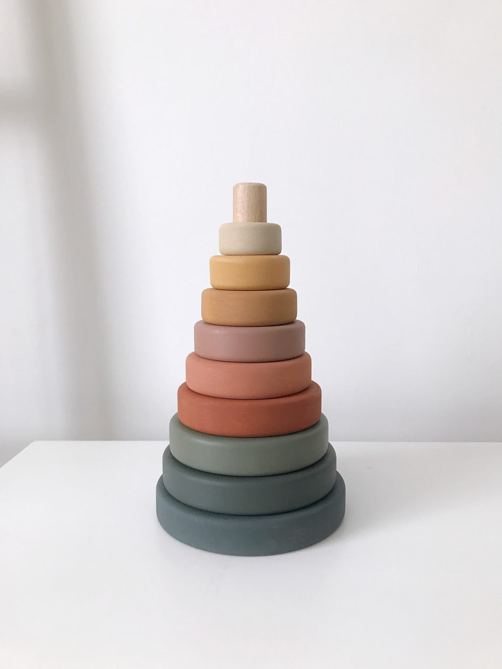 Sabo Concept Wooden Pyramid Stacker - Green & Mustard