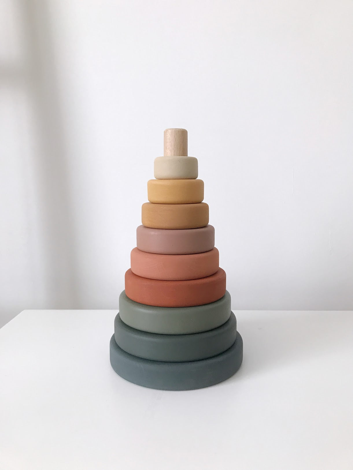 Sabo Concept Wooden Pyramid Stacker - Green & Mustard