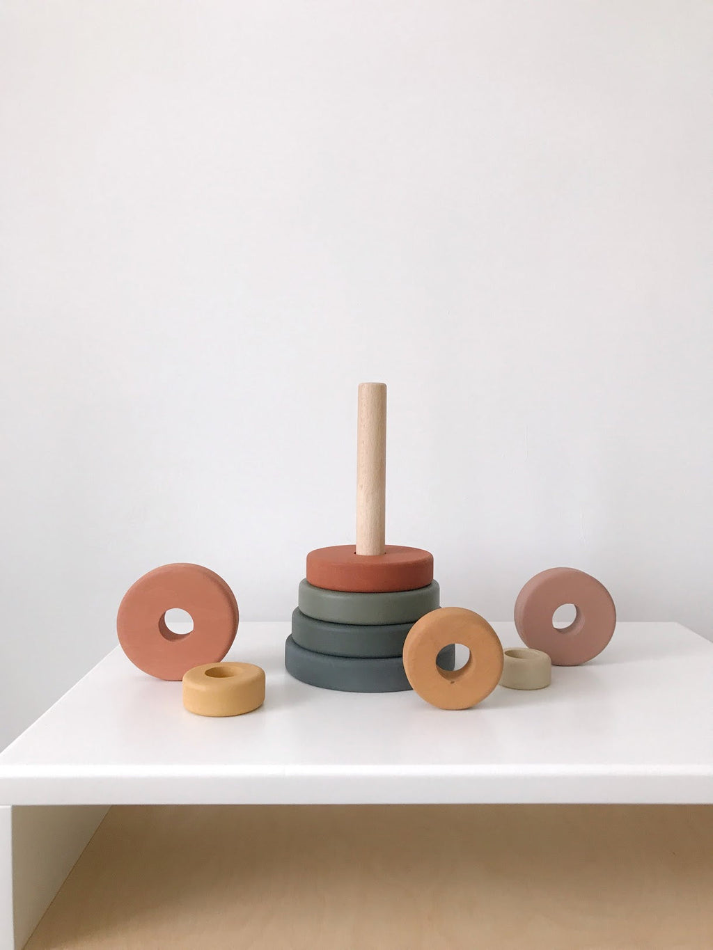 Sabo Concept Wooden Pyramid Stacker - Green & Mustard