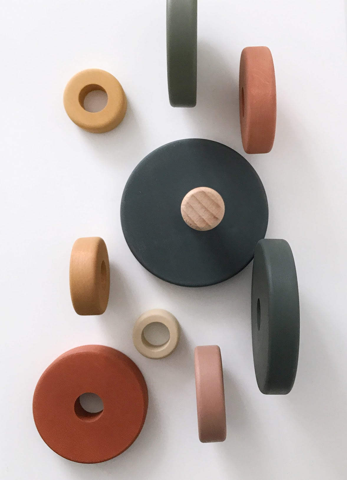 Sabo Concept Wooden Pyramid Stacker - Green & Mustard