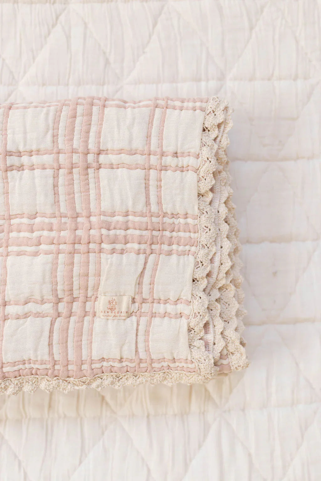Organic Cotton Baby Blanket - French Plaid, Petal