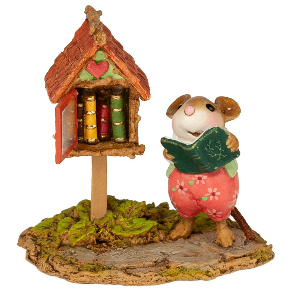 Wee Forest Folk Tiny Collectible - Little Library in Pink (Not a Toy)