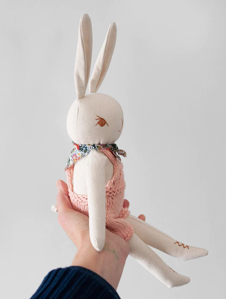 Polka Dot Club Cream Rabbit in Hand Knit Overalls