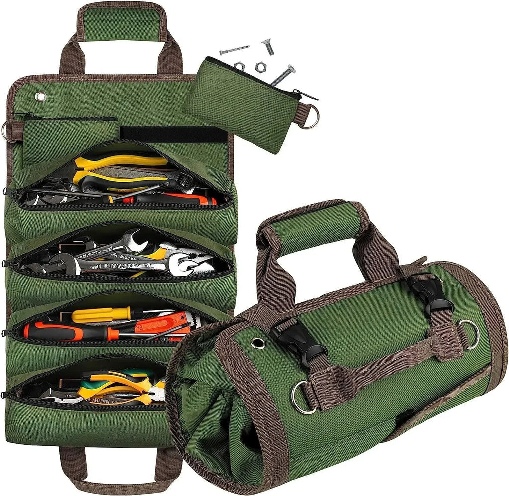 Roll Up Tool Bag Organizer – 4 Compartments, Water-Resistant Oxford