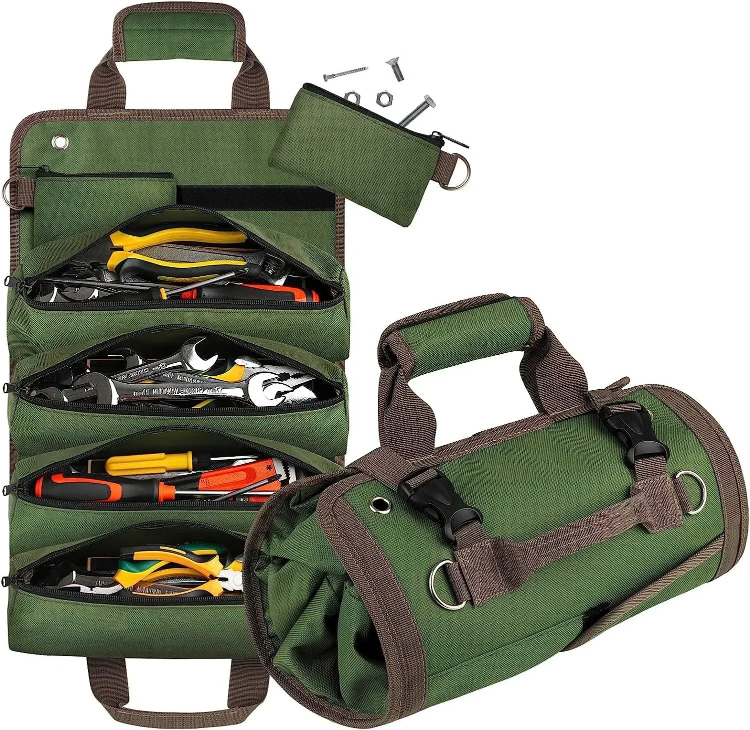 Roll Up Tool Bag Organizer – 4 Compartments, Water-Resistant Oxford