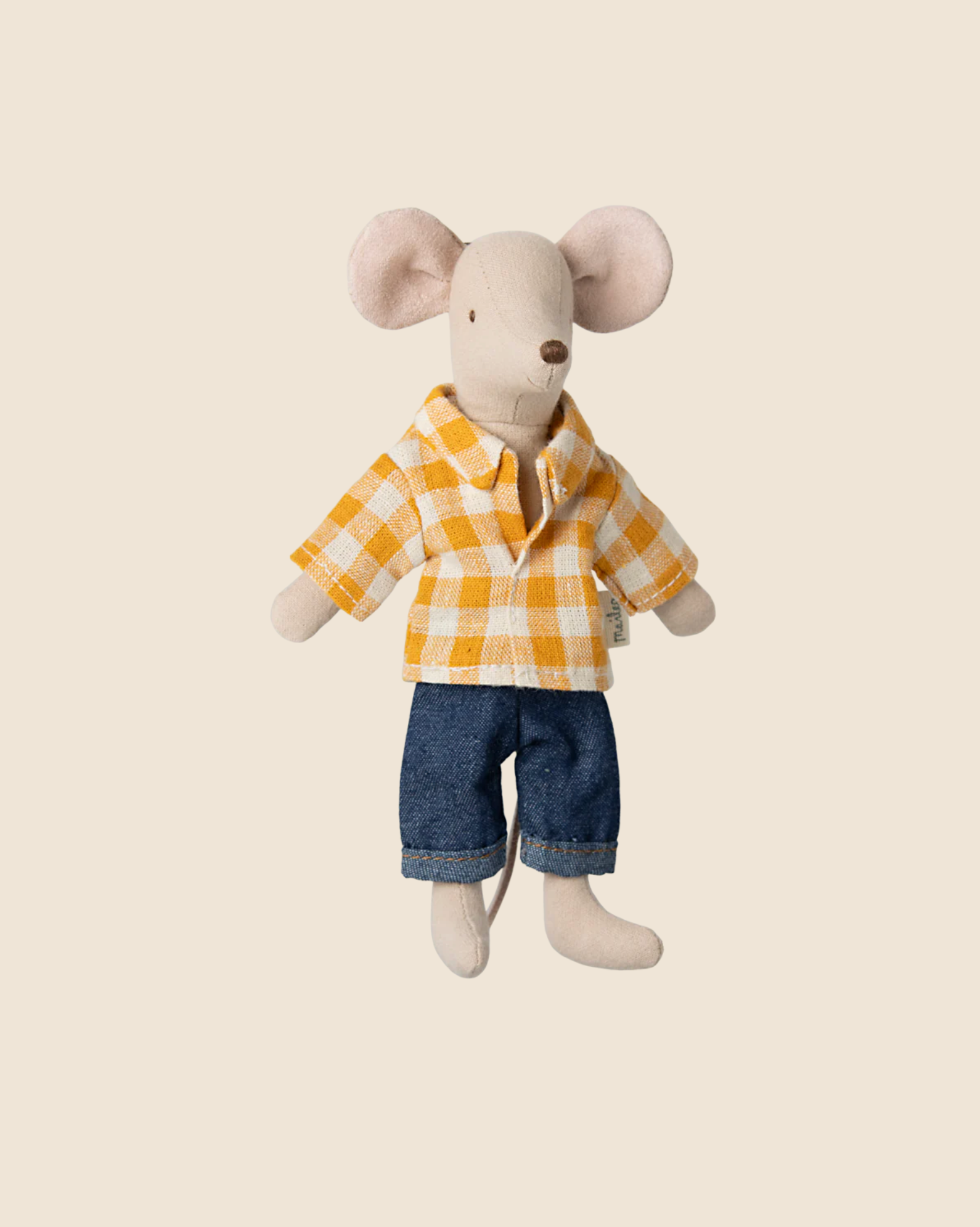 Maileg Dad Mouse In Yellow Checkered Shirt