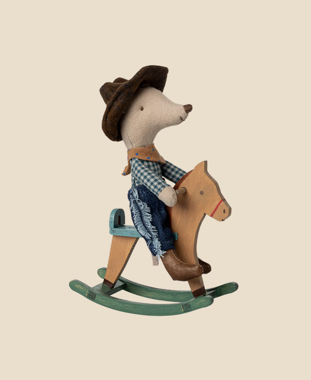 Maileg Cowboy Mouse on Rocking Horse, Little Brother
