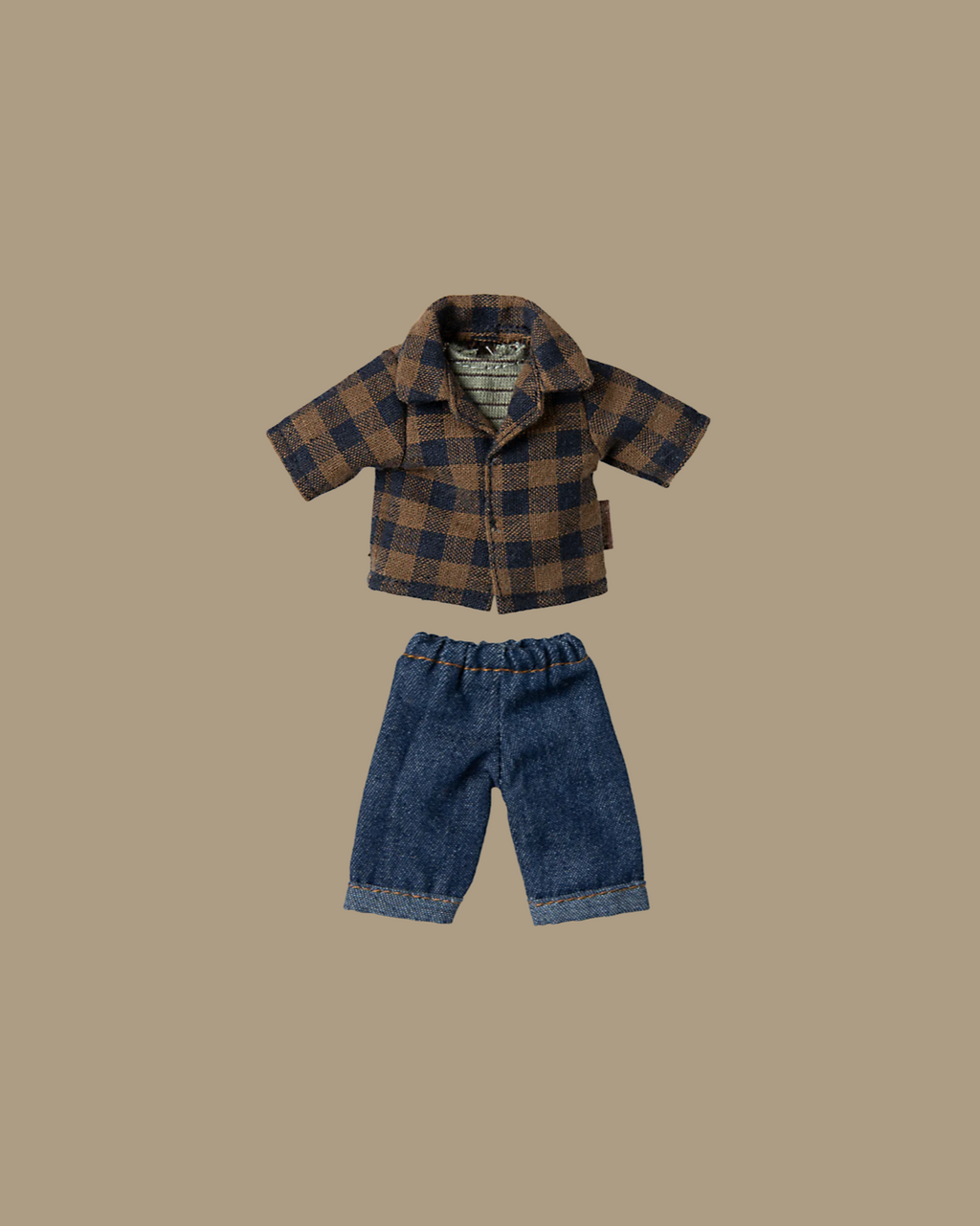 Maileg Extra Clothing: Brown Checked Shirt And Pants, Dad Mouse