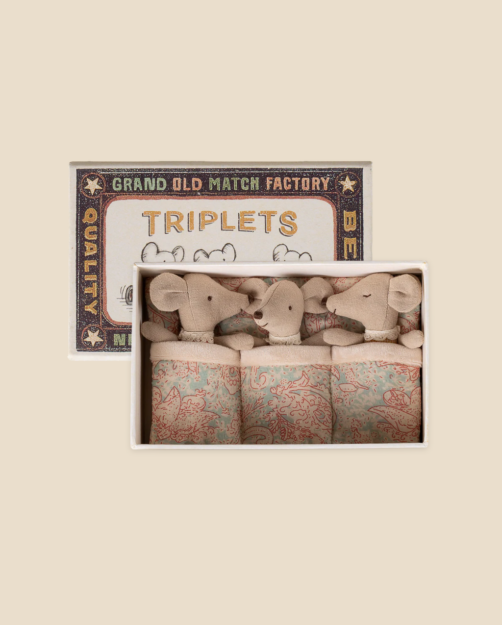 Maileg Triplets, Baby Mice in Matchbox - Checker