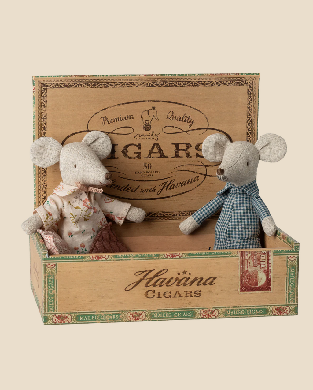 Maileg Grandma and Grandpa Mice in Cigar Box