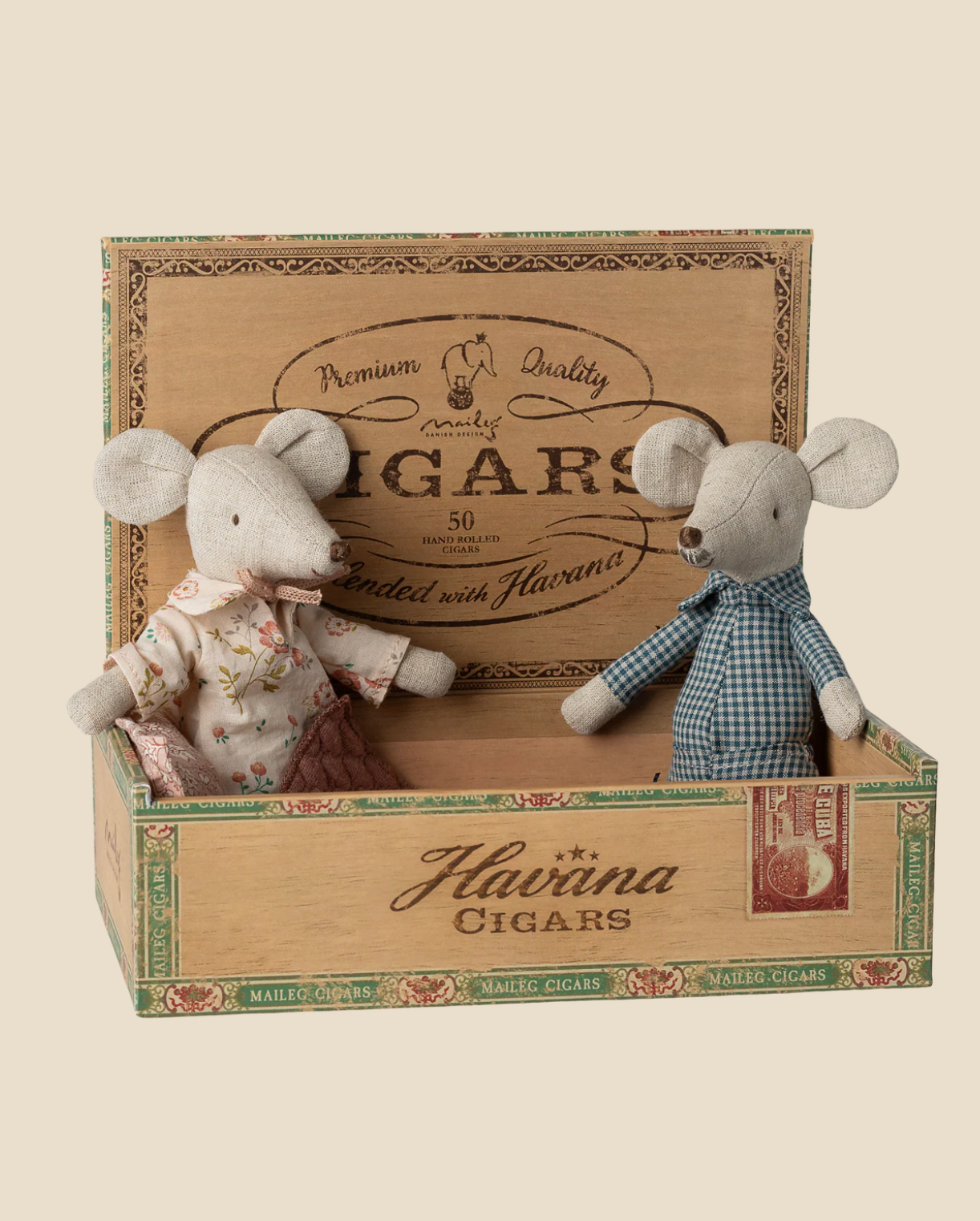 Maileg Grandma and Grandpa Mice in Cigar Box