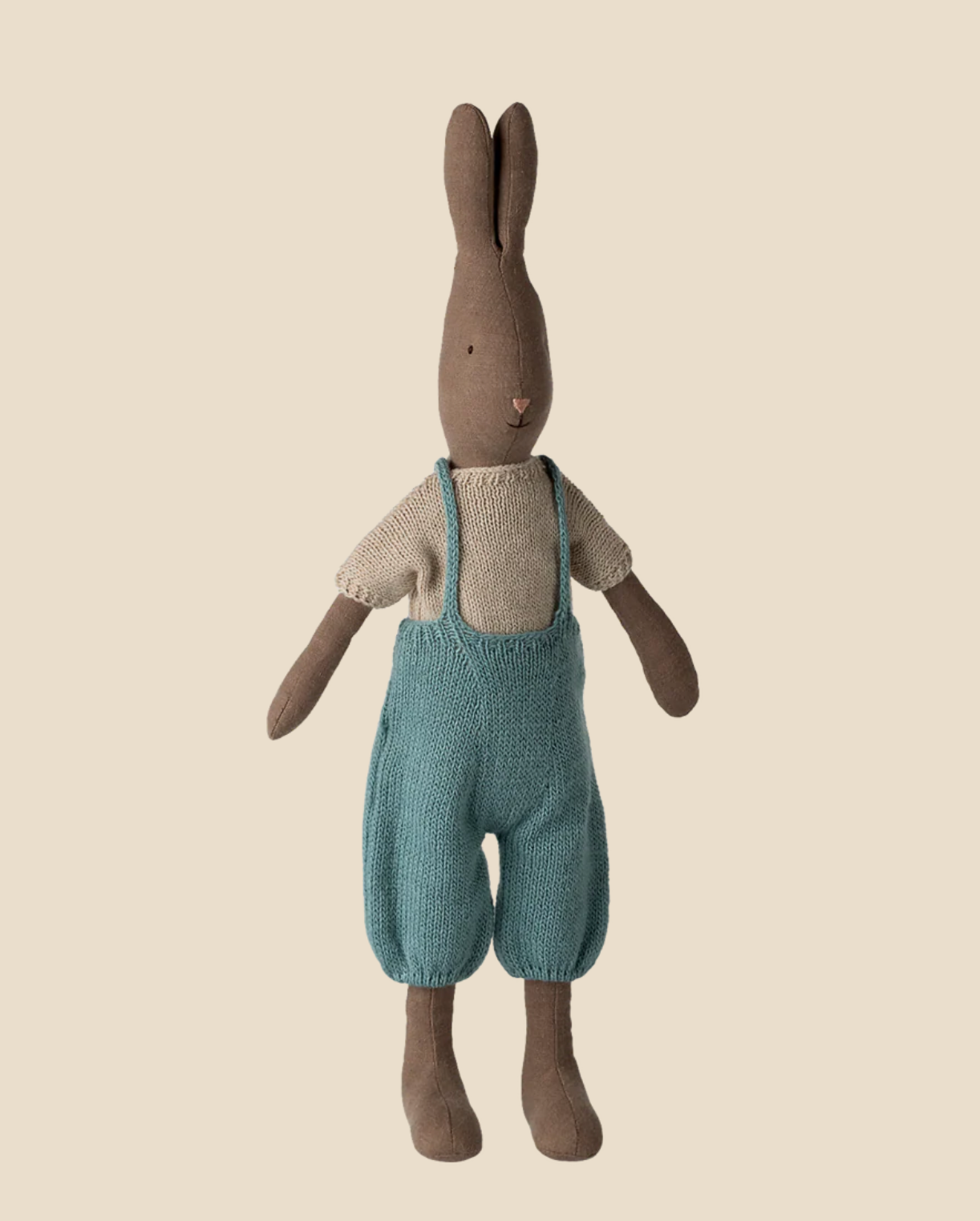 Maileg Rabbit, Size 3 - Brown - Knitted Shirt and Overall