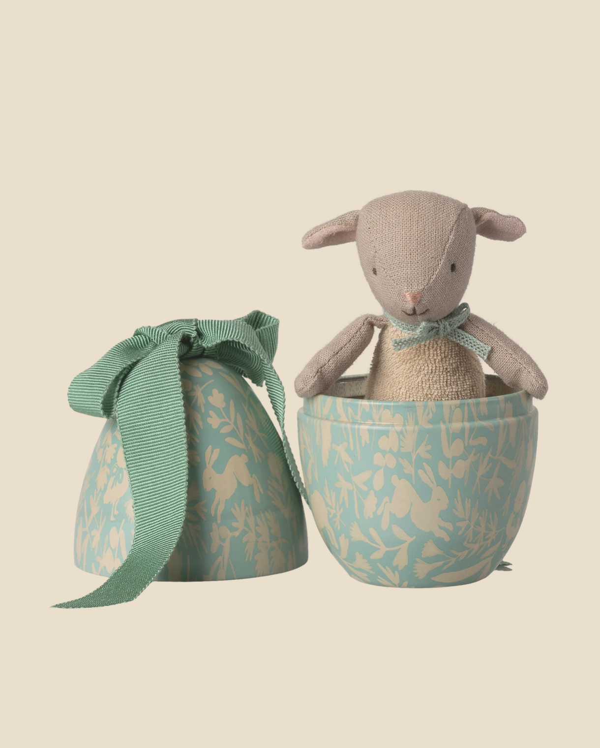 Maileg Easter Egg with Micro Lamb, Small - Dusty Mint (With Magnetic Hands)