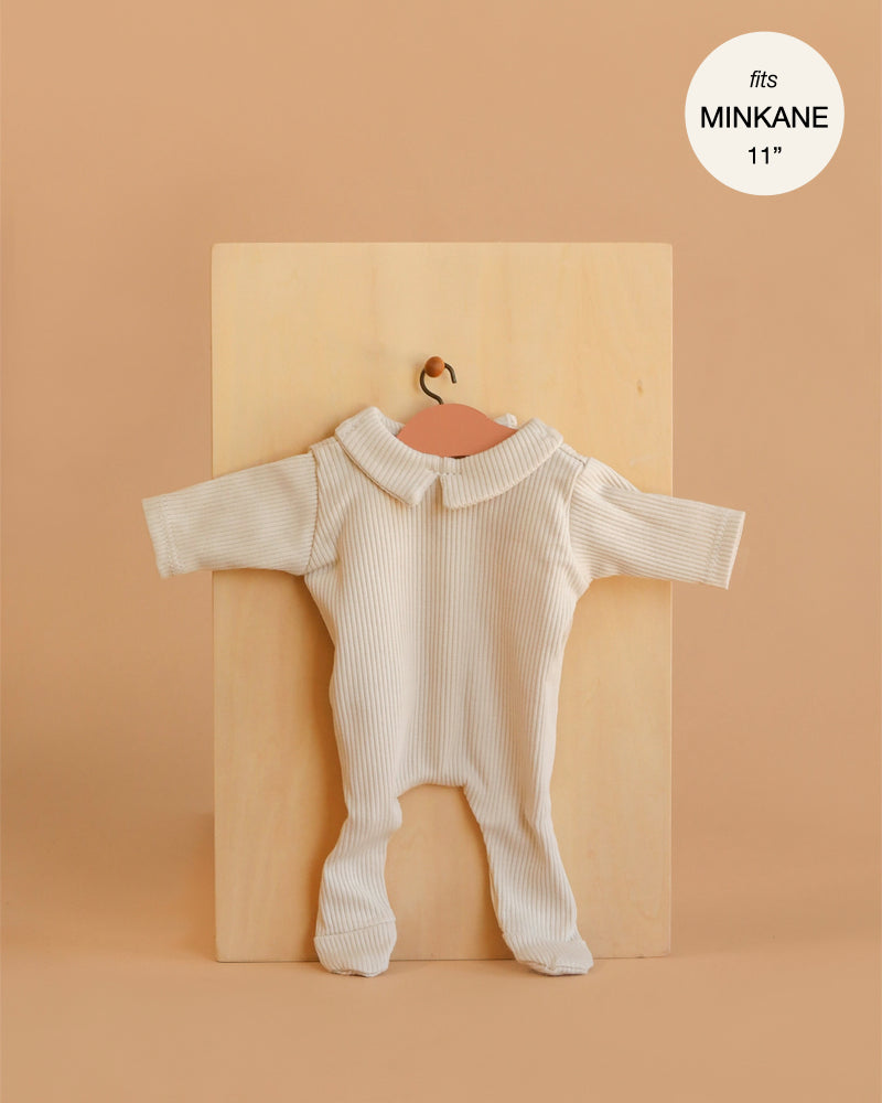 Minikane 11" Doll Clothing | Sleep Well Corentin Onesie in Ribbed Knit - Linen