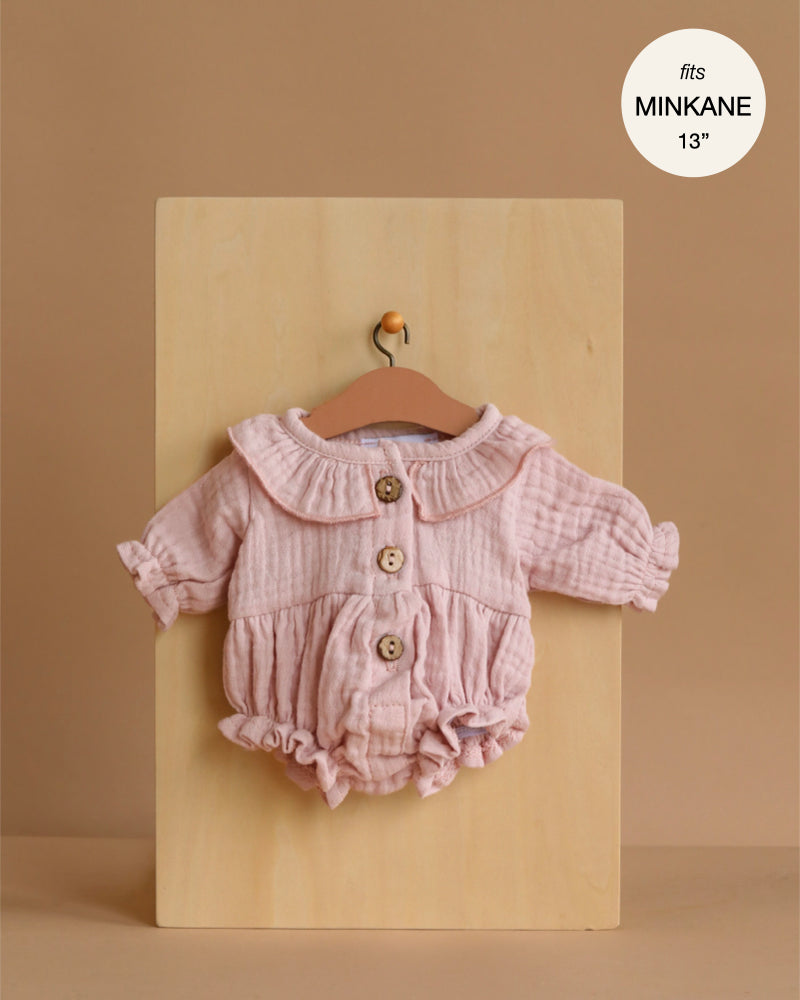 Minikane 13" Doll Clothing | Leonore Ruffled Romper in Cotton Gauze - Orchid Pink