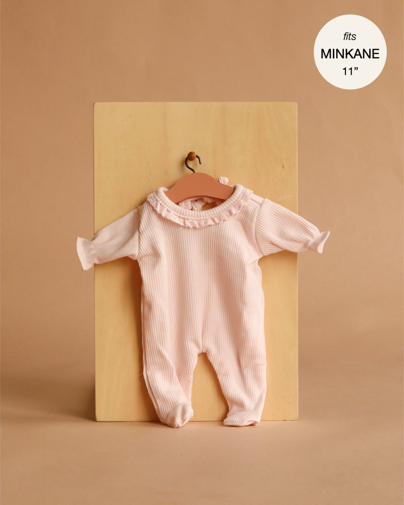 Minikane 11" Doll Clothing | Camille Onesie in Ribbed Knit with Lace - Pastel Pink