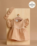 Minikane 13" Doll Clothing | Daisy Dress & Headband in Cotton Gauze - Latte