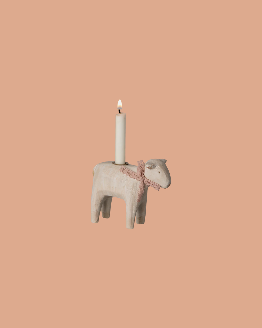 Maileg Wooden Candle Holder, Lamb - Rose