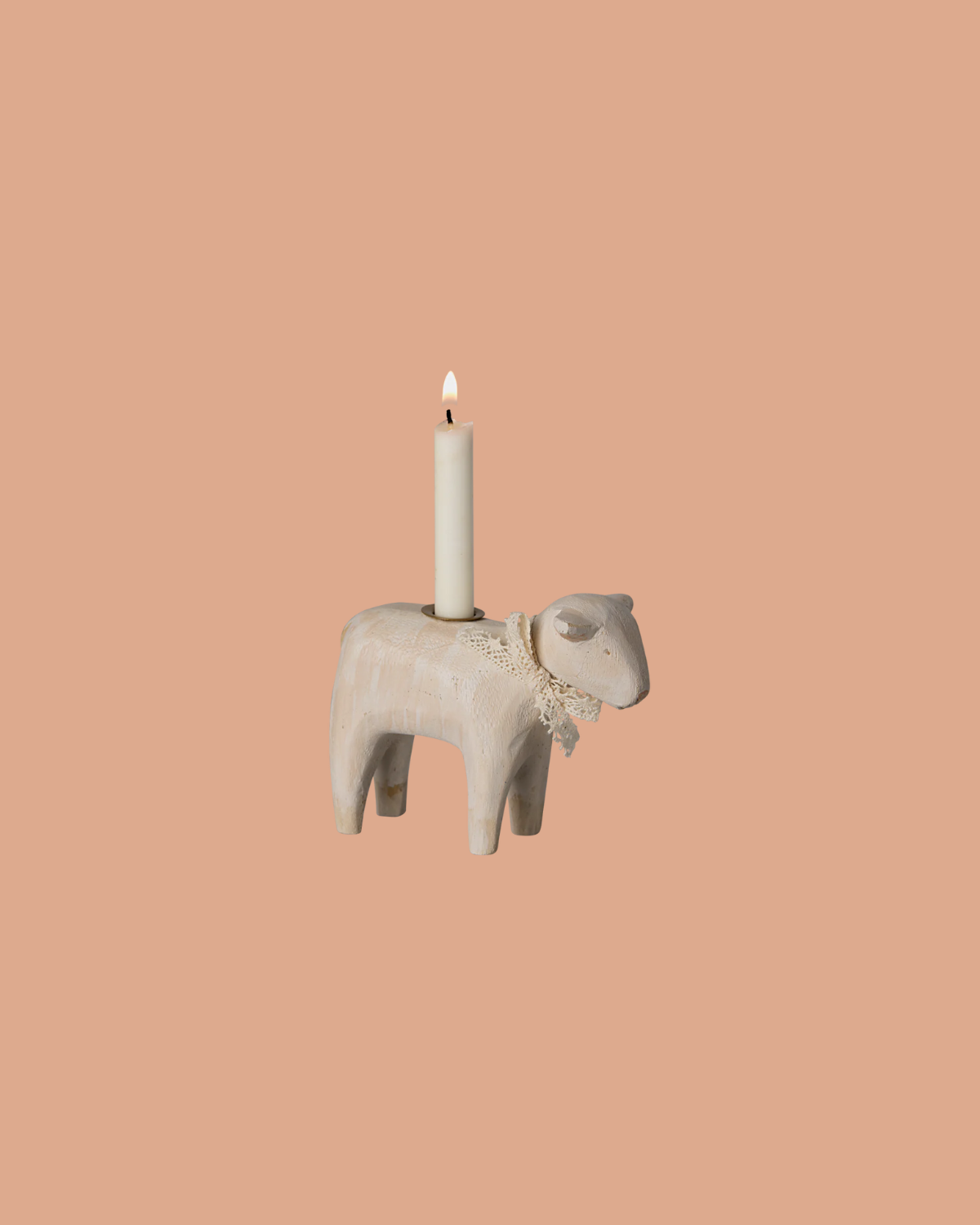 Maileg Wooden Candle Holder, Lamb - Off White