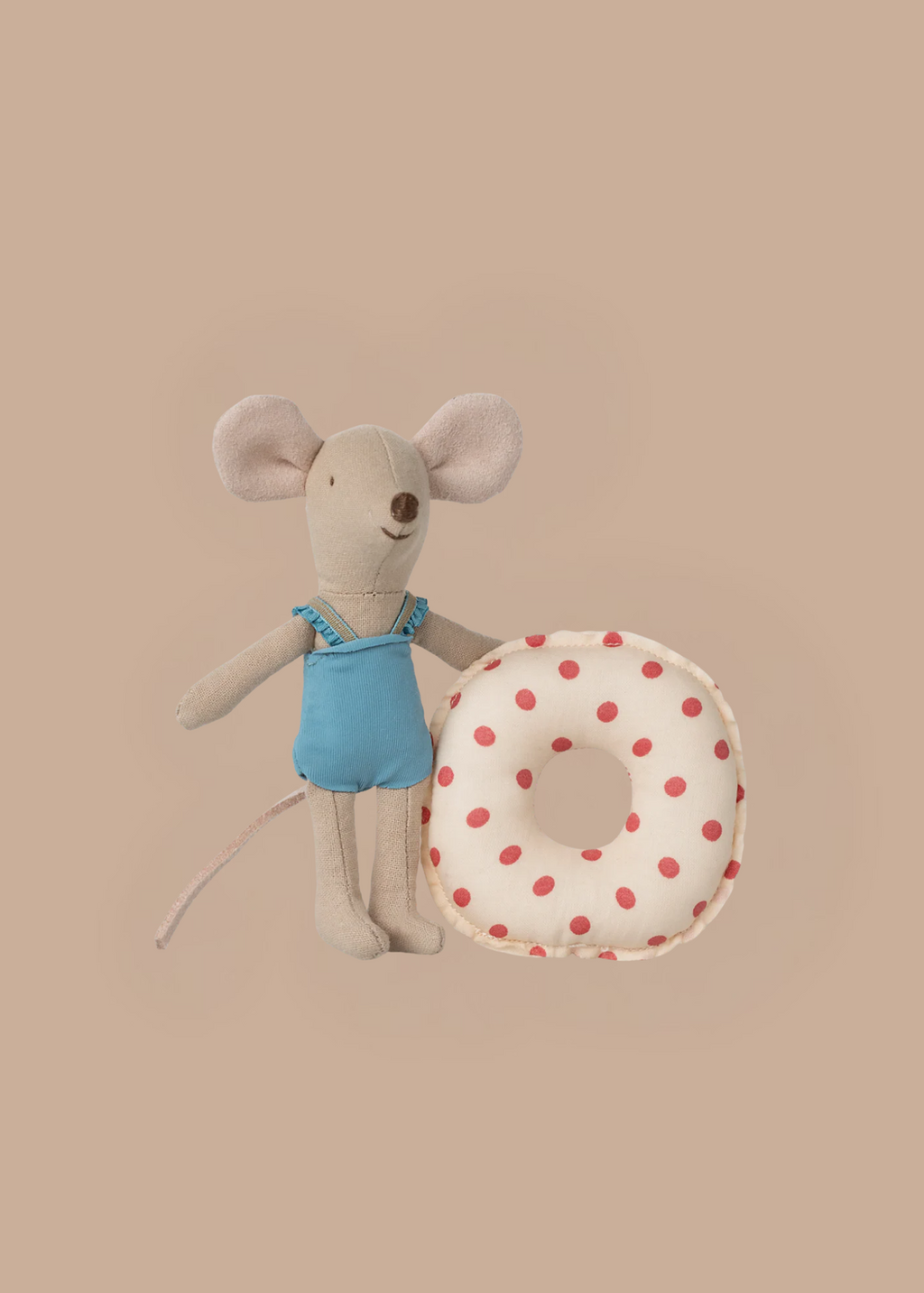 Maileg Beach Mouse With Float, Little Sister - Red Dot