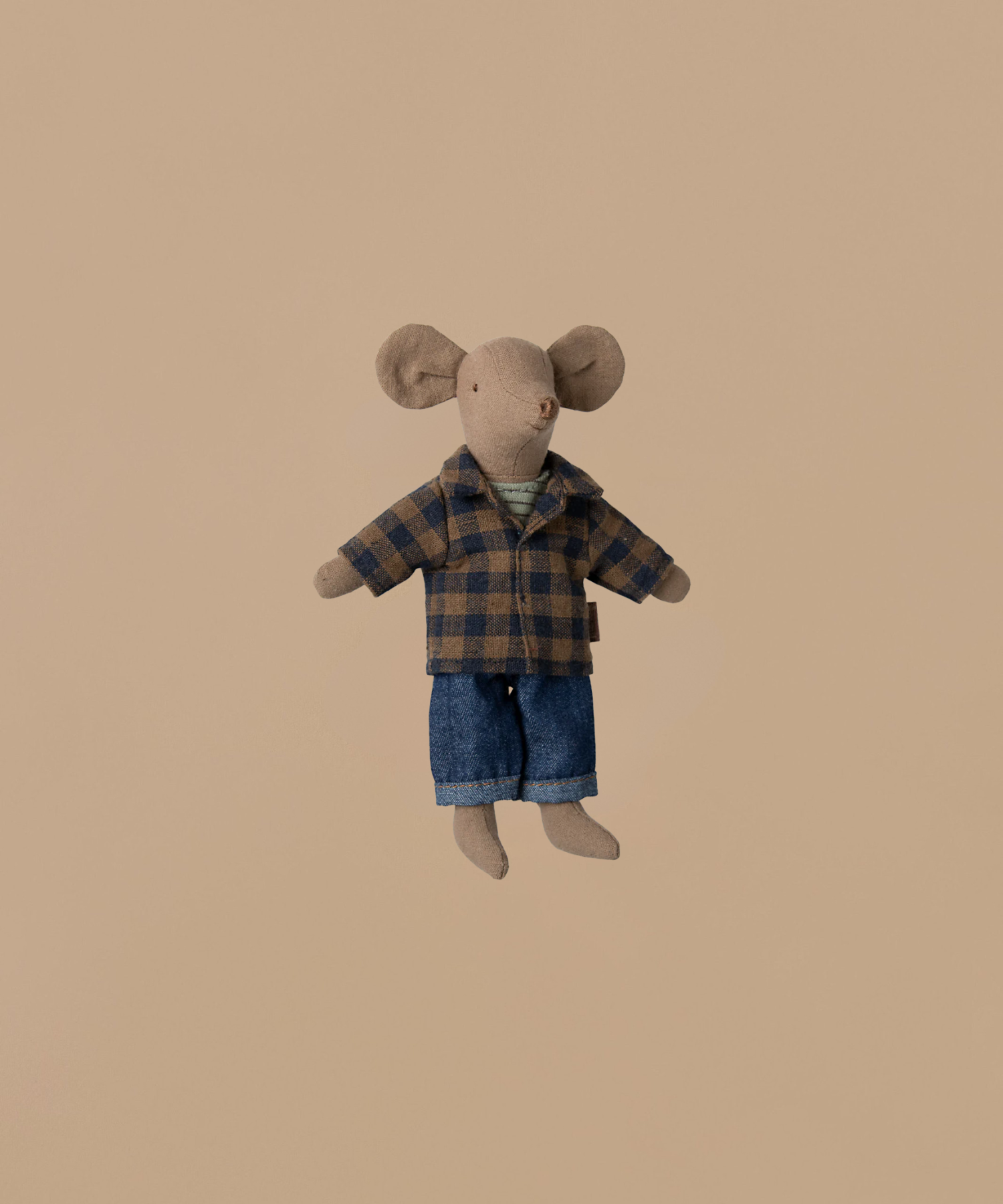 Maileg Dad Mouse In Brown Checkered Shirt - Light Brown