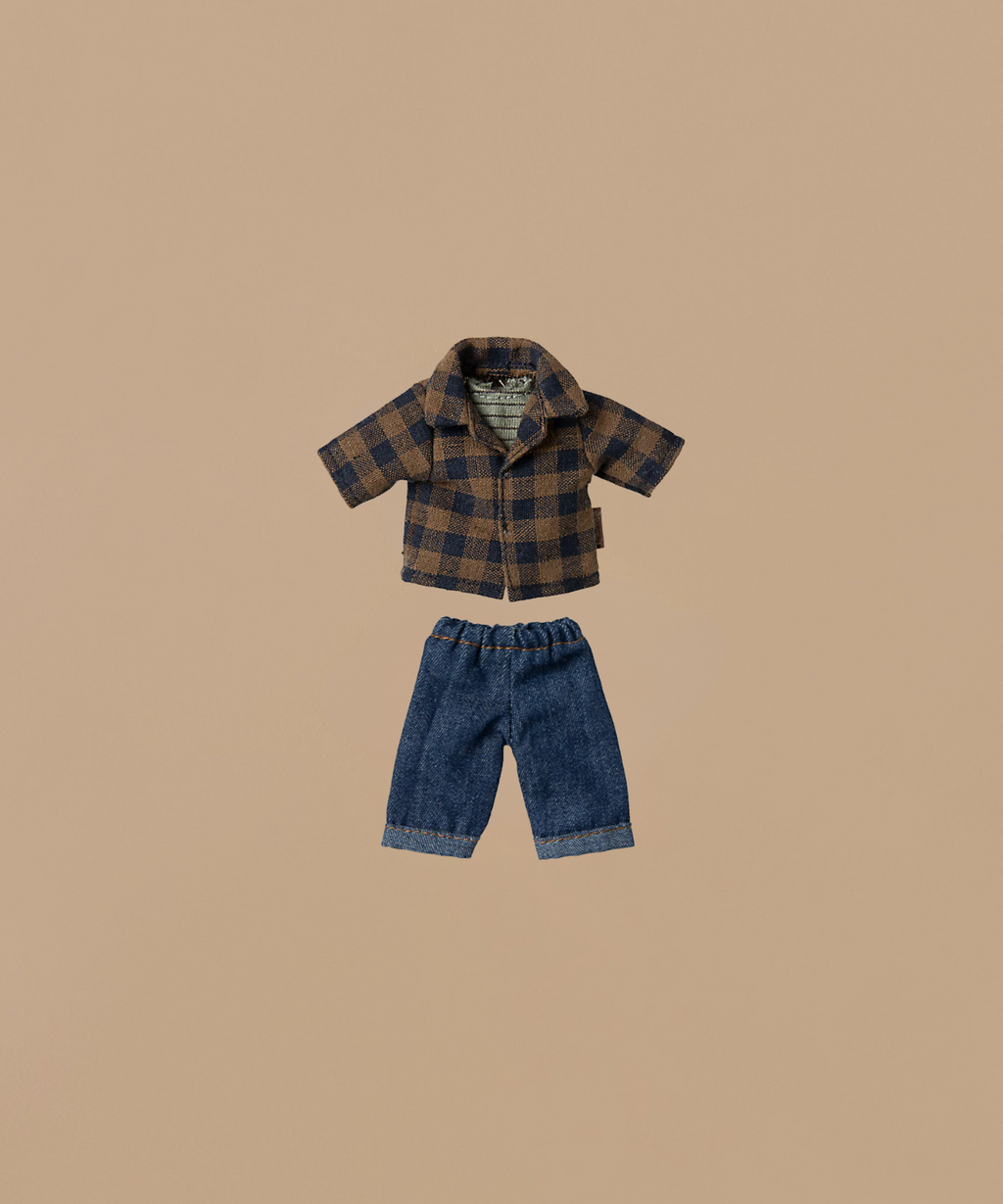 Maileg Dad Mouse In Brown Checkered Shirt - Light Brown