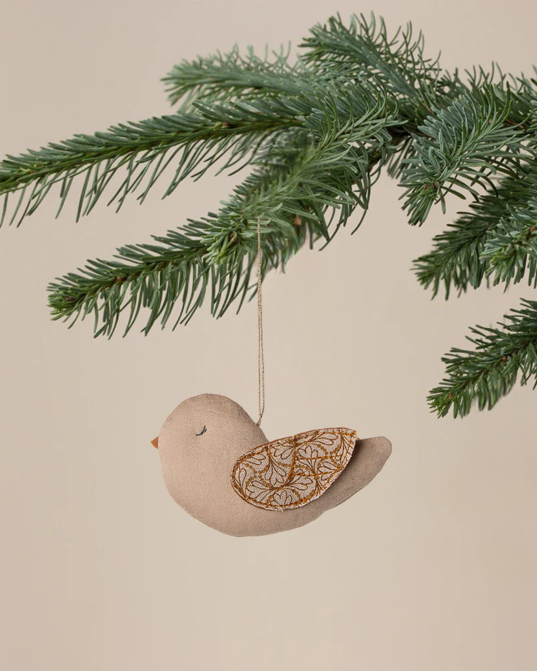 Maileg Fabric Ornament, Bird - Winter Heart - Sand
