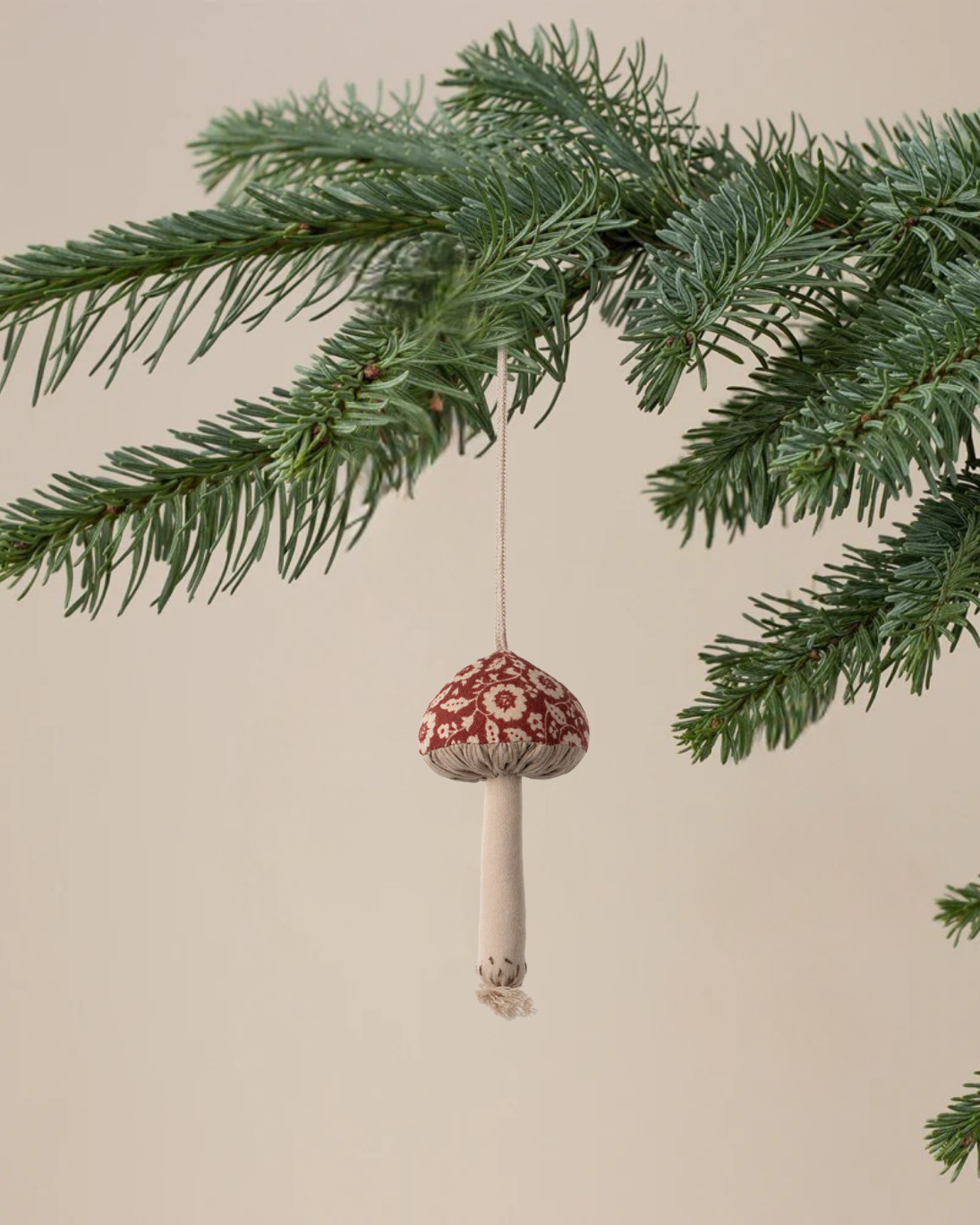 Maileg Fabric Ornament, Mushroom - Winter Flower - Red